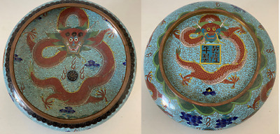 Very Rare Double Face Tray Bronze Cloisonne Dragon Chinese Qianlong Mark Chine • 990€