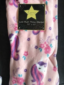 NWT Spring Summer Pink Floral Unicorn Soft Plush Throw Blanket 50 x 60 - Picture 1 of 3