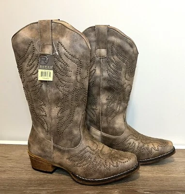 Roper NUEVAS Botas Vaqueras Occidentales Tachonadas para Mujer Beige Gris Imitación Cuero Talla 7 Foto 1 de 4