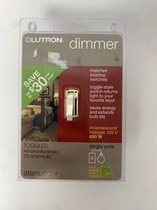 Interruptor de luz de un solo polo Lutron Toggler 600 W atenuador deslizante TG-600PH-AL almendra - Imagen 1 de 2