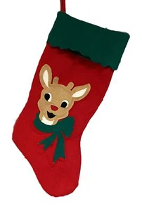 Vintage Holiday Rudolph the Red Nose Reindeer Hanging Christmas Stocking - Picture 1 of 2