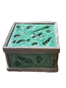 Hand Crafted Seashell Imprinted Square Trinket Box Matching Lid, 2”x3.5”x3.5” - Picture 1 of 14