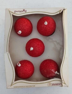 Christmas Ornaments By Pyramid 5 Red Sparkly Balls Unbreakable VINTAGE! jul23 - Picture 1 of 11