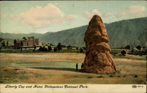Wyoming Liberty Cap and Hotel Yellowstone National Park WY Postcard - Picture 1 of 2
