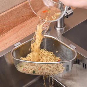 Sink Triangle Drain Basket Stainless Steel Kitchen Residue Filter Net Basket - Picture 1 of 11