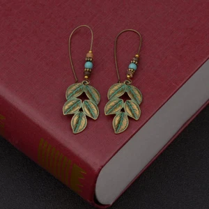 Vintage Hollow Leaf Bead Earrings Long Dangle Drop Costume Fashion Women Jewelry - Bild 1 von 12
