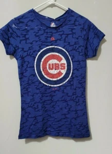 Women's Majestic Stressed Camo Chicago Cubs Tee Shirt MLB Baseball - Picture 1 of 5