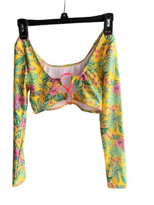 Art Class Girls Size L 10/12 Bikini Swim Top Long Sleeves Yellow Tropic - Picture 1 of 3