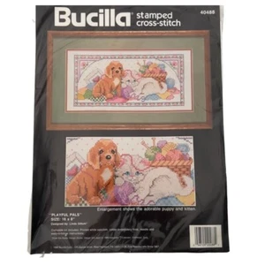 Bucilla 40488 Playful Pals Stamped Cross Stitch Kit 16" x 8" Puppy Kitten NIP - Picture 1 of 6