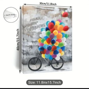 "Never Stop Dreaming" Ballon Mädchen auf Fahrrad Inspirierend Leinwand Wandbild - Bild 1 von 4