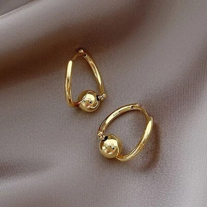 18k Gold Hoops Earrings Polished Gold Huggie Style Sphere Charmed Dangling UK - Picture 1 of 9
