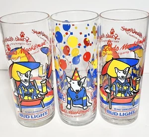3 1987 Tall Spuds MacKenzie drinking glasses 2 beach 1 birthday - Picture 1 of 4