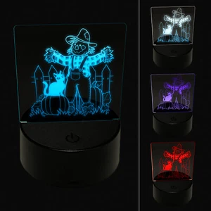 Scarecrow with Black Cat Harvest Pumpkins 3D Illusion LED Night Light Sign Lamp - Picture 1 of 6