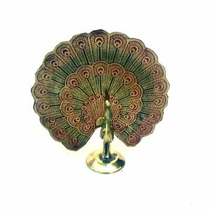 Realistic Brass Peacock Figure Decorative - Hand Painted Tabletop Center Piece - Picture 1 of 1