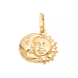 14K Yellow Gold Sun Moon Pendant -Crescent Polish Necklace Charm Women Men - Picture 1 of 3
