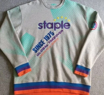 Мужская толстовка Staple 2XL с надписью вышитый логотип нашивка глобальное поглощение серая - Изображение 1 из 4