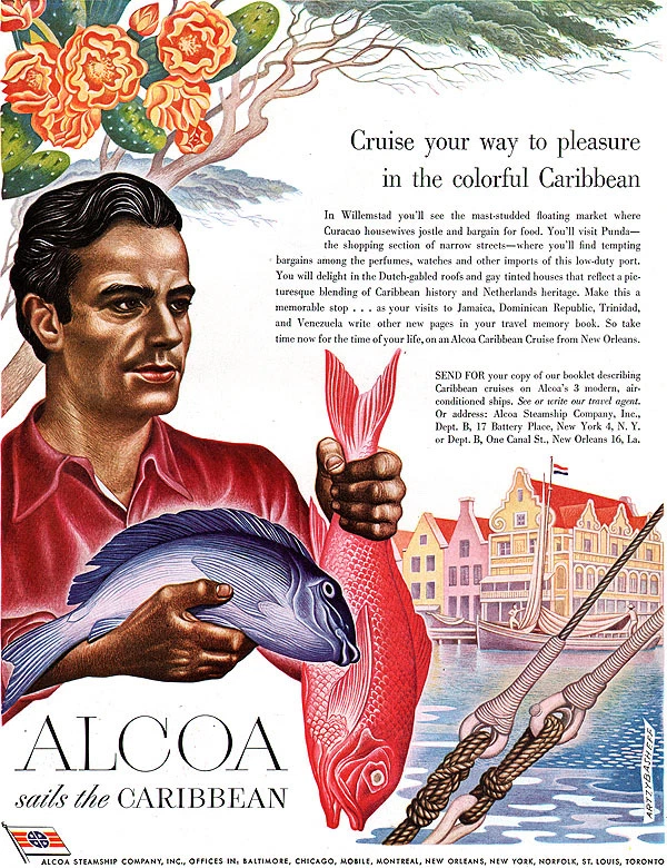 Boris Artzybasheff ALCOA Willemstad Curazao PECES ROSAS Y MORADOS Caribe 1949 Anuncio Foto 1 de 1