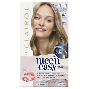 2x Clairol Nice n Easy REPAIR - 8A MEDIUM ASH BLONDE - Hair Colouring NEW - Picture 1 of 1