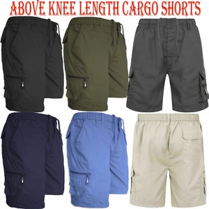 Mens Cargo Shorts Combat Multi Pocket Elasticated Waist Plain Lightweight Shorts - Picture 1 of 28