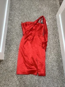 NWT Dina Bar El Womens Red Pencil Spaghetti Strap Red Silk Dress Size 8 - Picture 1 of 4