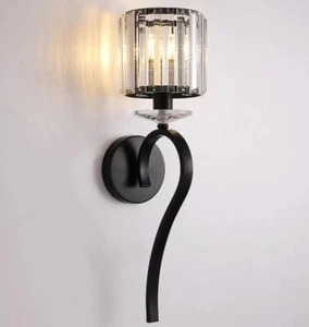 Applique a Parete Attacco E14 Paralume Cristallo Lampada Moderna Nero da Interno - Foto 1 di 5