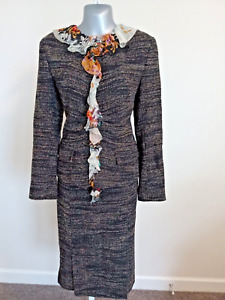 Dolce & Gabbana Brown Tweed Ruffle Trim Detail 2pc Vintage Skirt Set Sz 44 US 10