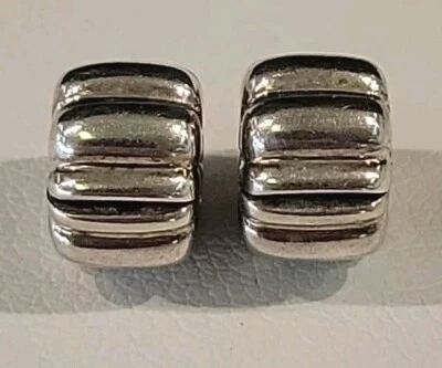 2 AUTHENTIC Pandora 925 Sterling Silver Ribbed Clip Charms ALE - Image 1 of 4