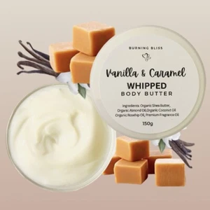 VANILLA & CARAMEL WHIPPED BODY BUTTER,SUPER HYDRATING,ORGANIC,VEGAN 150G - Picture 1 of 3