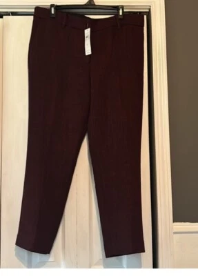 Pantalones de vestir Ann Taylor 12 calce recto recortado tweed borgoña bolsillos Foto 1 de 4