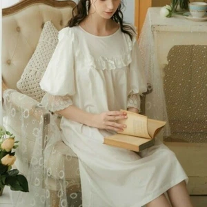 Damen Mädchen Spitze Nachthemd Lolita Puffärmel Retro Nachtwäsche Nachtwäsche - Bild 1 von 13