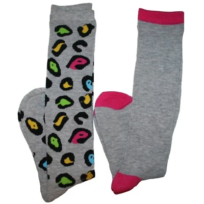 Paquete de 2 calcetines hasta la rodilla gris/impresión de leopardo SO Junior para mujer talla 9-11 - nuevos con etiquetas Foto 1 de 3