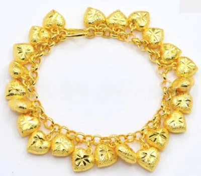 24K Gold Jingle Bell Bracelet Charm Heart Jewelry Thai Yellow Gold Gift Love - Image 1 of 4
