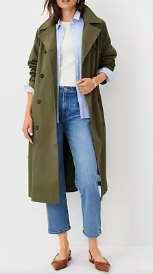 CHAQUETA GABARDINA NUEVA ANN TAYLOR VERDE RELAJADO RAGLÁN DOBLE BOTONADURA TALLA XS Foto 1 de 4