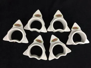 Christmas Porcelain Napkin Rings Set of 6 Hand Painted Gold Trim Vintage 1988 - Picture 1 of 12