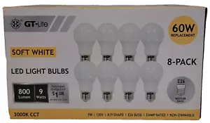 8-Pack 60 Watt Replacement GT-LITE Electric 3000K Soft White LED 9W E26 Base - Picture 1 of 7
