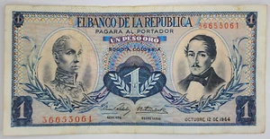 1964-Oct-12 Colombia 1 Peso Oro Banknote - P#404b - Picture 1 of 7
