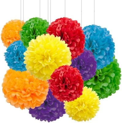 12" & 16" Paper Pom Poms Wedding Party Hanging Garland Tissue Decor 5/`0/20 Pack - Image 1 of 4