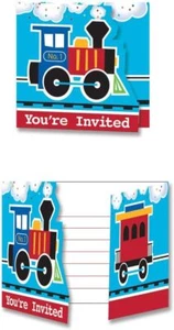 All Aboard Train Tank Engine Kids 1st Birthday Party Invitations w/Envelopes - Picture 1 of 1
