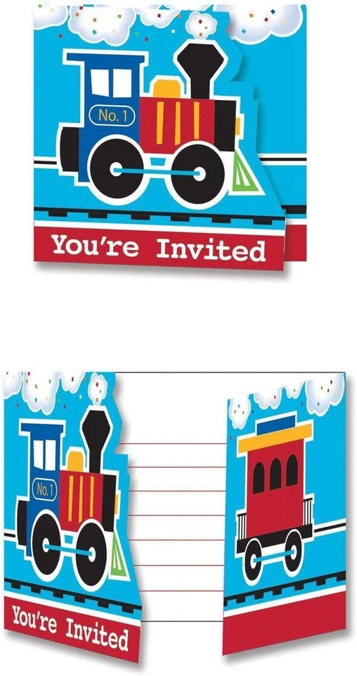 All Aboard Train Tank Engine Kids 1st Birthday Party Invitations w/Envelopes - Image 1 of 1
