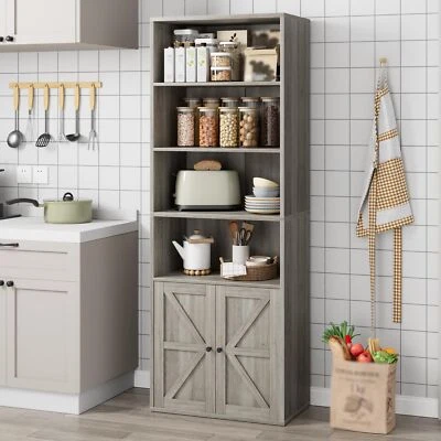 Librería alta de montaje en piso de 4 niveles de madera con estante para libros gabinete de almacenamiento con 2 puertas Foto 1 de 4