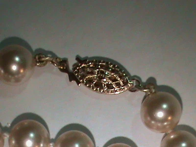 Vintage Majorca Pearl Necklace G.F. Filigree Clasp 30 Inch 6 mm Pearls Orig. Tag - Image 1 of 3