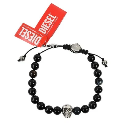 Pulsera DIESEL Ágata Negra Acero Inoxidable Calavera Piedra Cuentas Nueva con Etiquetas Foto 1 de 3