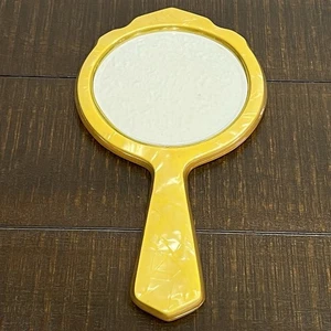 Vintage Bakelit Zelluloid Waschtisch Handspiegel Gelbgold Golden Swirl - Bild 1 von 8
