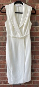 Black Halo Ivory Faux Wrap Surplice Sheath Pencil Dress Size 2 Collared Lined - Picture 1 of 12