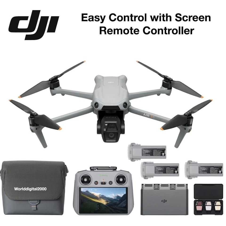 DJI Air 3S Fly More Combo Drone+RC2(Screen)+3 Batteries 1" CMOS Wide-Angle 4K/60 - Image 1 of 1