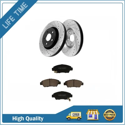 Front Drilled Slotted Rotors Brake Pad Ceramic Fit Acura RSX 2002 2003-2005 2006 - Imagem 1 de 4