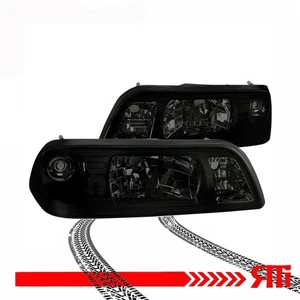 87-93 Ford Mustang 1pc Smoked Headlights Corner Blinker Cobra Convertible GT - Picture 1 of 2