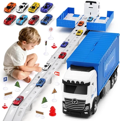 Transport Truck Toy Cars for Boys Aged 3, 4, 5, 6 Years, Portable Racing Track T - Immagine 1 di 4