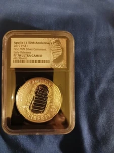 APOLLO 11 50TH ANNIVERSARY 2019 P FIRST 999 SILVER EARLY RELEASES PR70 ULTRA CAM - Picture 1 of 2