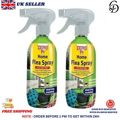 2x Zero In Flea Spray 500ml Home Insect Killer Treatment for Carpet Pets Bedding